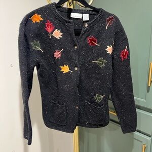 Croft & Barrow Black Cardigan with Leaf Embroidery